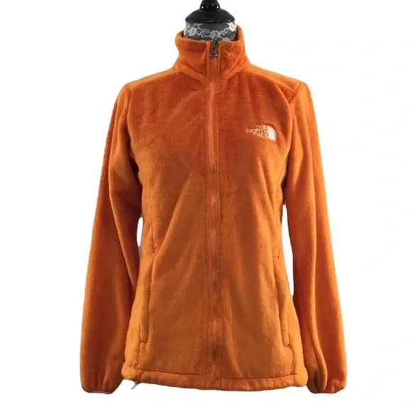 The North Face Orange Full Zip Mock Neck Jacket Womens XS Faux Fur - Picture 1 of 12